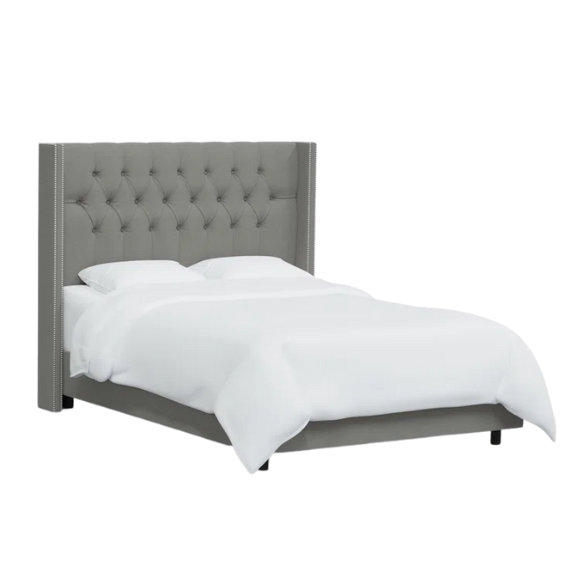 Timeless Upholstered Wingback King Size Bed with Button Tufting and Nailhead Trim