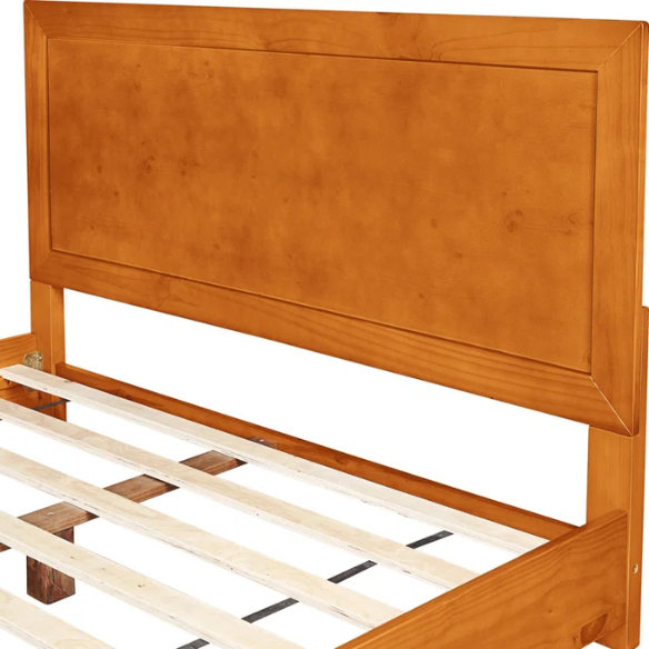 Neutral-Colored Solid Wood Queen Size Low Profile Platform Bed