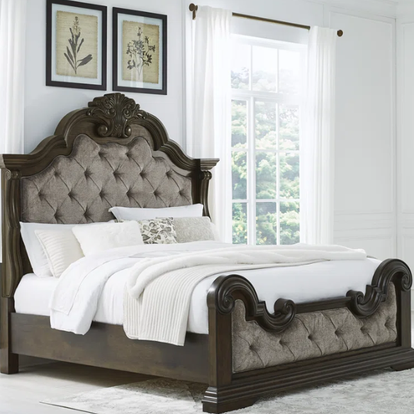 4-Piece Queen Upholstered Bedroom Set in Brown with Tufted Headboard, Dresser, Chest & Nightstand