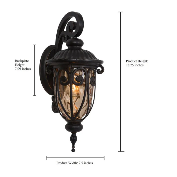 Victorian-Style 1-Light Outdoor Wall Lantern – Oil Rubbed Bronze Finish with Gold Stone Glass, Energy-Efficient, Traditional Design for Exterior Home Lighting
