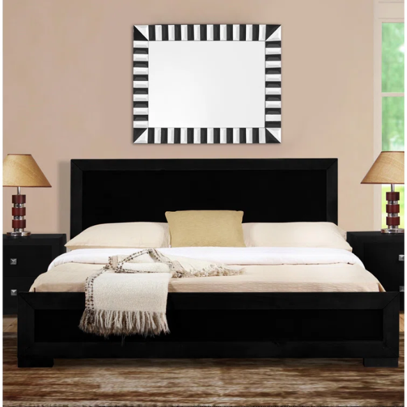 Neutral-Colored Solid Wood Queen Size Low Profile Platform Bed
