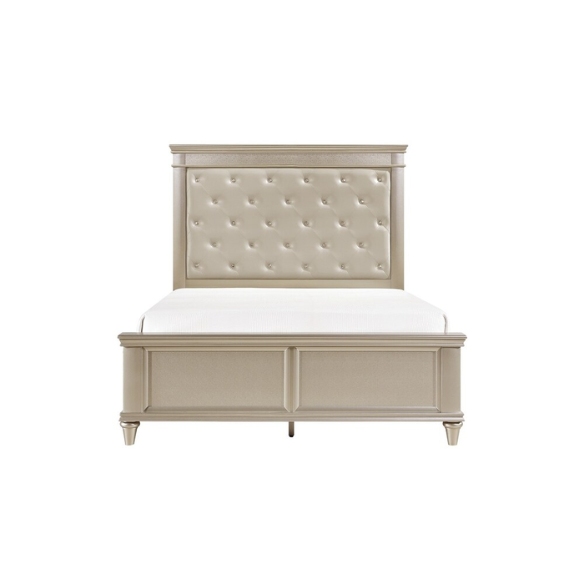 3-Piece Silver Modern Faux Leather Tufted Panel Bedroom Set – Elegant Crystal Tufting, Pearlized Faux Leather Headboard, and High-Polished Knob Hardware