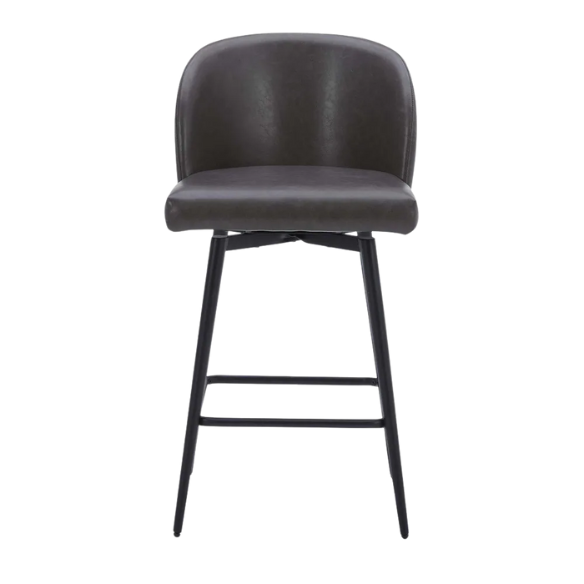 Set of 2 Counter Height Swivel Barstools – Mid-Century Modern Design, Padded Seat with High-Density Foam, 360° Swivel, Sturdy Iron Base, Footrest for Kitchen or Bar