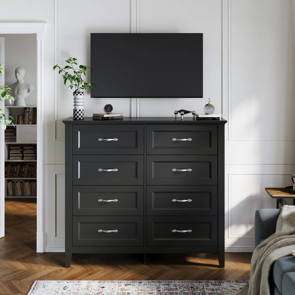 French Country-Inspired 8-Drawer 47.3" Double Dresser with Rustic Finish, Crown Molding, and Tapered Legs