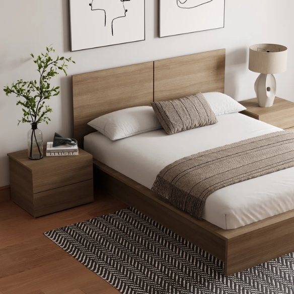 Elegant 3-Piece Wood Bedroom Set – Full Double Size Bed with Stylish Headboard and 2 Matching Nightstands