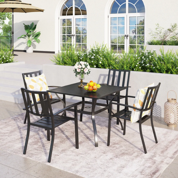 5-Piece E-Coated Metal Outdoor Patio Dining Set with Stackable Chairs – Durable, Comfortable, and Stylish for Your Outdoor Entertaining