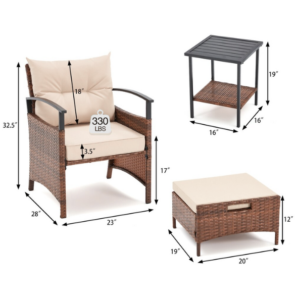 Patio Furniture Set | Outdoor Rattan Chairs with Tempered Glass Coffee Table, Ottomans, and Soft Cushions | Stylish Wicker Conversation Set