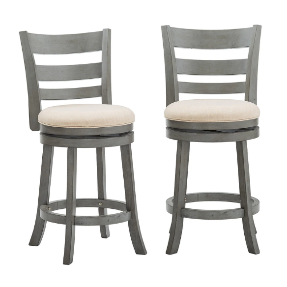 Upholstered Back Swivel Bar Stool – Durable Rubberwood Frame, 360° Swivel Seat, Ring Footrest, and Foam-Padded Linen or Faux Leather Upholstery for Comfortable Everyday Dining