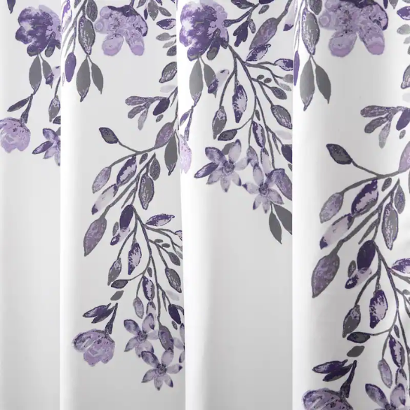 Purple and Grey Floral Vine Shower Curtain – Shabby Chic Farmhouse Style, 72" x 72"