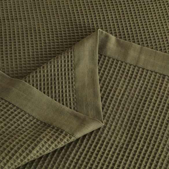Cotton Waffle Weave Bed Blanket – Olive Green | All-Season Breathable Layer