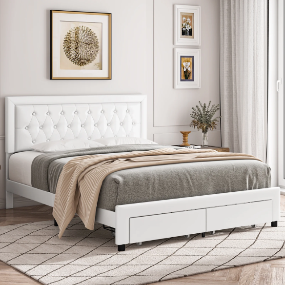 Luxurious King Size Velvet Tufted Upholstered Bed Frame with Adjustable Headboard, Button Tufting, and Nailhead Trim – No Box Spring Needed for Superior Support and Comfort