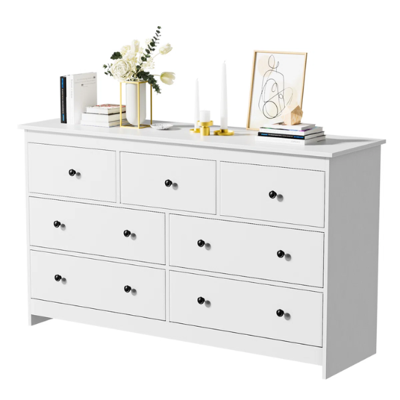 Classic & Modern 7-Drawer Dresser with Matte Wood Finish and Elegant Metal Knobs