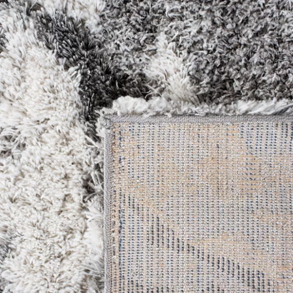 Plush Abstract Grey & Ivory Pattern Shag Rug