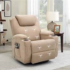 Beige Cream Swivel Rocker Recliner with Massage & Heating – 360° swivel, soothing rocking, 8 vibration massage points, lumbar heating, and convenient storage. Perfect for relaxation, with durable materials and easy assembly.