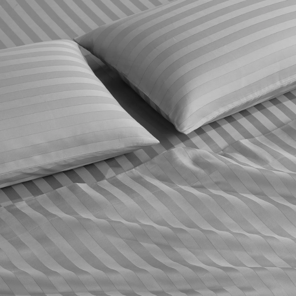 4-Piece Luxury Bed Sheet Set – Fitted & Flat Sheets with Pillowcases | Solid Stripe Bedding for Twin, Full, Queen, King Sizes