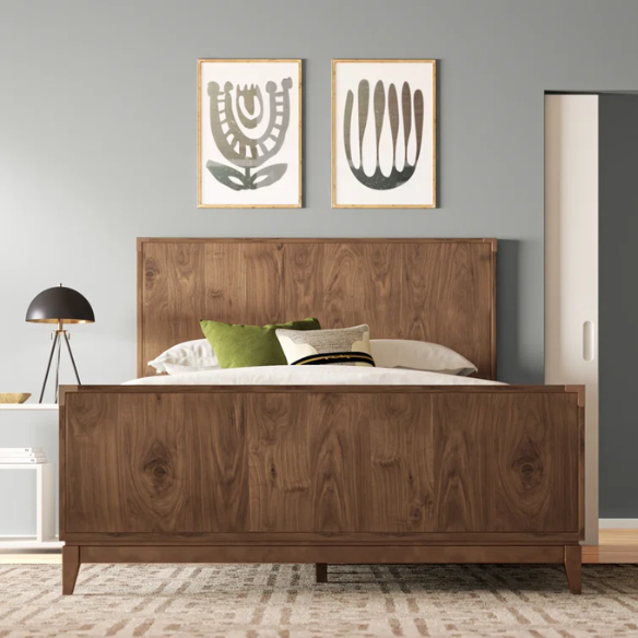 Timeless Traditional Solid Wood 3-Piece Configurable Bedroom Set in Natural Walnut with Sleek Panel Bed, 2-Drawer Nightstand, and 6-Drawer Dresser for Effortless Style and Organization