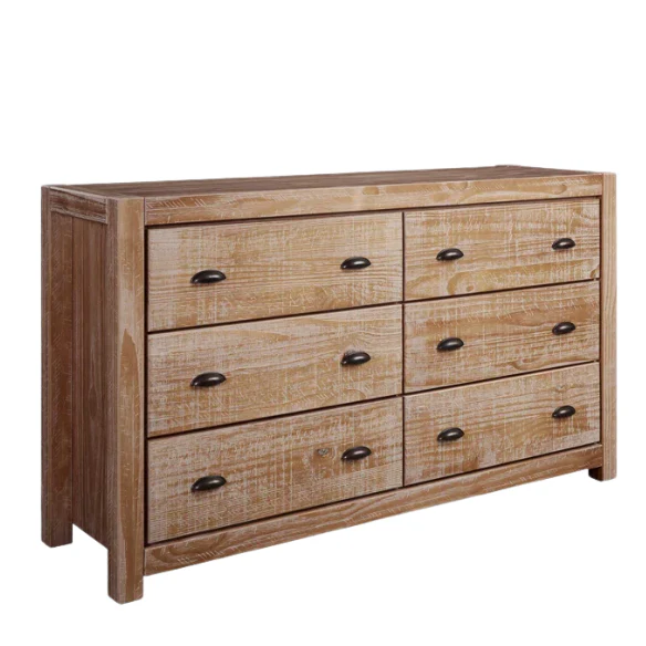 Rustic Farmhouse 4-Piece King Bedroom Set – Solid Pine Wood Bed, Dresser, Chest & Nightstand