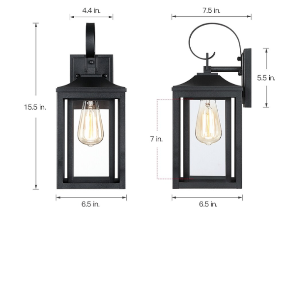 1-Light Outdoor Wall Sconce – Modern Lantern Design with Black Finish & Clear Seeded Glass for Porches, Entryways, and More