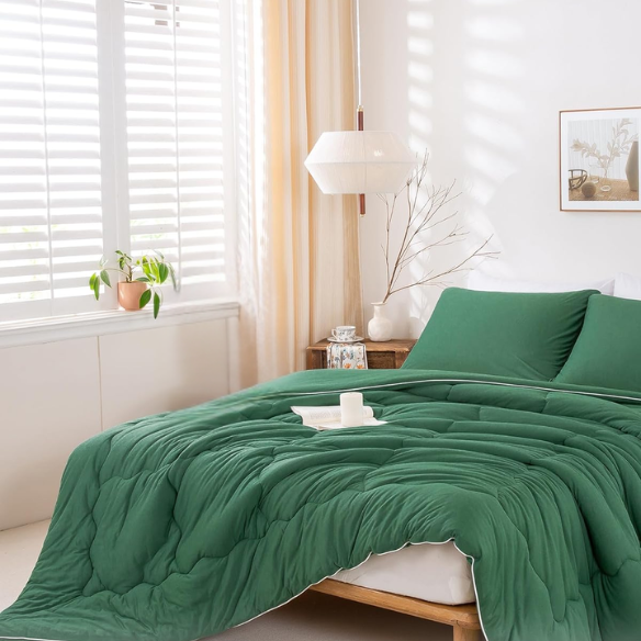 Ultra-Soft Comforter Set, Jersey Knit Milk Cup Breathable Fluffy Light Weight Bedding Down Alternative & Pillowcase