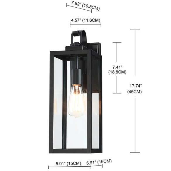 1-Light Outdoor Matte Black Wall Sconce – Durable Die-Cast Aluminum with Clear Glass Panels, Weather-Resistant, Anti-Rust, and Anti-Corrosion for Year-Round Use