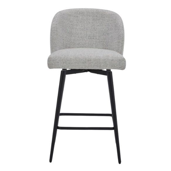Set of 2 Counter Height Swivel Barstools – Mid-Century Modern Design, Padded Seat with High-Density Foam, 360° Swivel, Sturdy Iron Base, Footrest for Kitchen or Bar