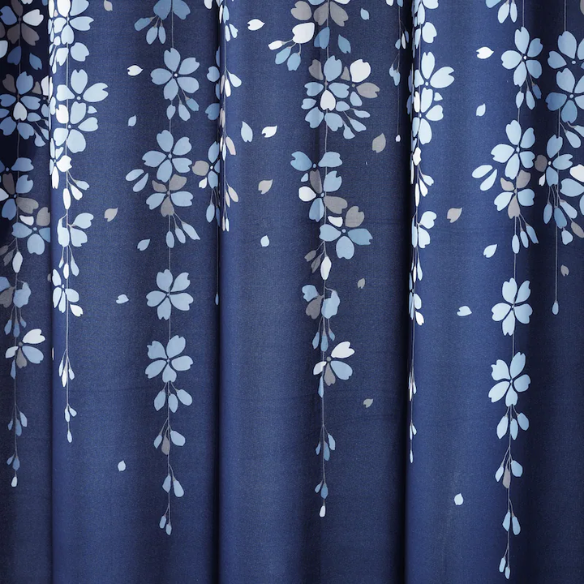 Navy Blue, Grey, and White Weeping Flower Shower Curtain – Elegant Floral Bathroom Décor, 72" x 72"