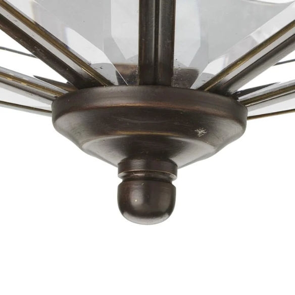 Four-Light Beveled Glass Close-to-Ceiling Fixture in Antique Bronze – Elegant Octagonal Ceiling Light with Clear Beveled Glass for Ambient Overhead Lighting