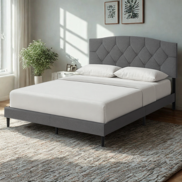 Modern Button-Tufted Queen Size Upholstered Platform Bed with Sleek Design