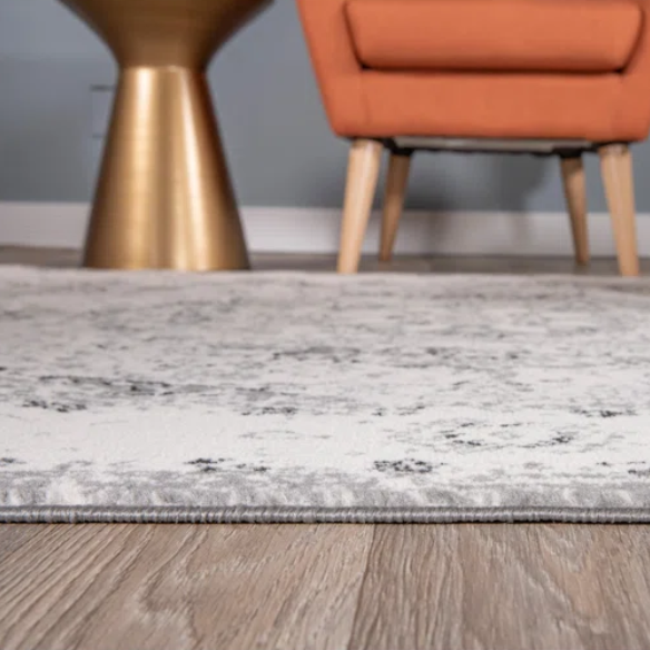 Distressed Oriental-Inspired Indoor Rug – Gray, Silver & Ivory Medallion Pattern, Stain-Resistant, Fade-Resistant, Perfect for Traditional & French Country Décor