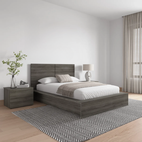 Elegant 3-Piece Wood Bedroom Set – Full Double Size Bed with Stylish Headboard and 2 Matching Nightstands