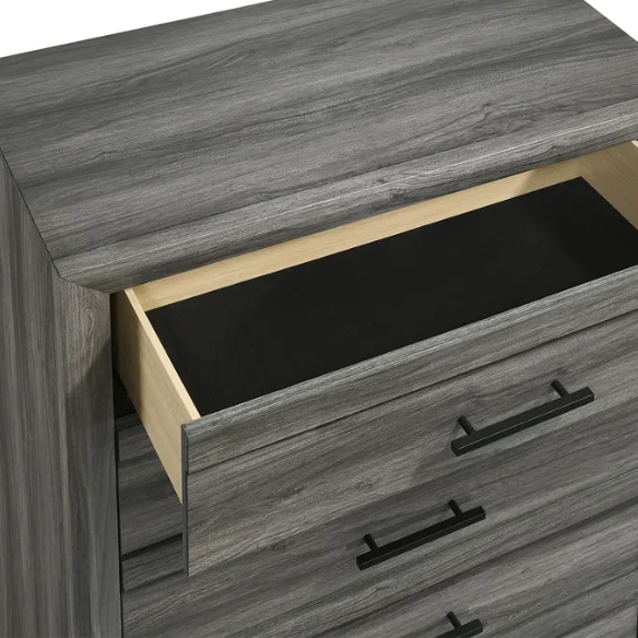 Stylish Dark Grey Wooden 5-Piece Twin Bedroom Set: Luxurious Rustic Solid Wood Design