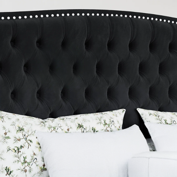 Luxurious King Size Velvet Upholstered Platform Bed Frame with Wingback Headboard – Handmade Button Tufting, Nailhead Detailing, Sturdy Construction, and No Box Spring Needed