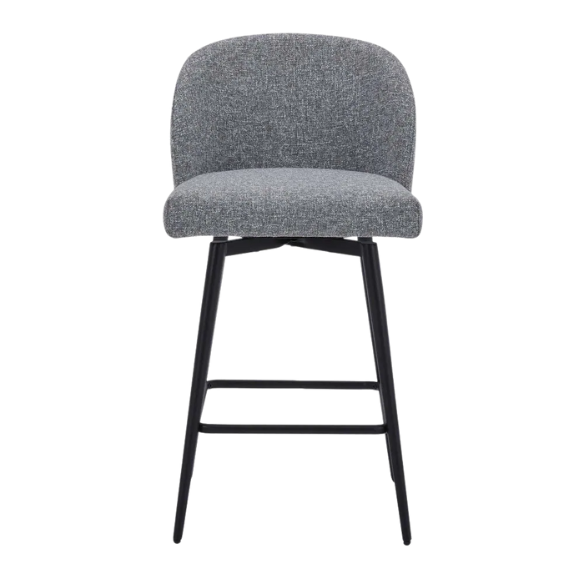 Set of 2 Counter Height Swivel Barstools – Mid-Century Modern Design, Padded Seat with High-Density Foam, 360° Swivel, Sturdy Iron Base, Footrest for Kitchen or Bar