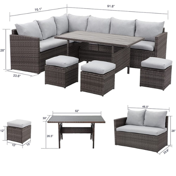 All-Weather Wicker Patio Furniture Set | Stylish Conversation Set with Cushioned Seats and Pillows | Perfect Outdoor Dining Solution