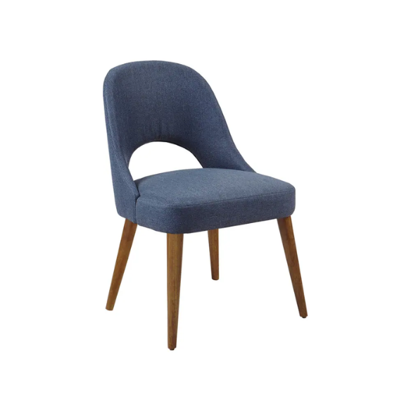 Textured Fabric Dining Side Chairs (Set of 2) – Solid Wood Frame with Mediterranean or Pecan Finish, High-Density Foam Fill & Rounded Back Design