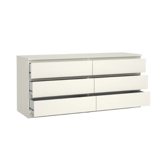 Versatile 60.5" 6-Drawer Double Dresser with Smooth Metal Glides and Clean-Lined Silhouette