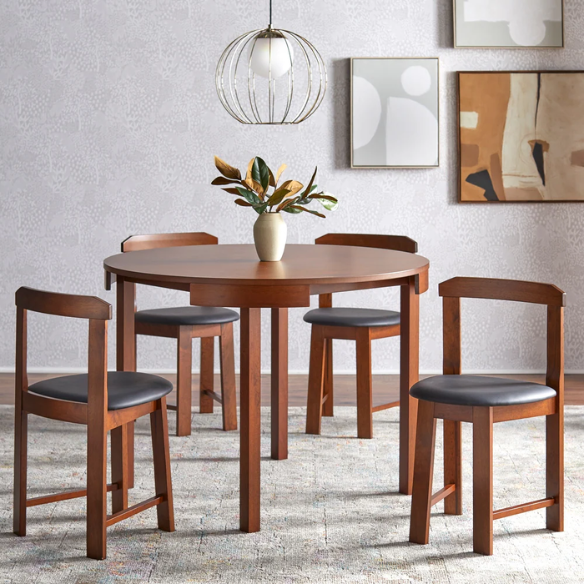 5-Piece Compact Round Dining Set – Space-Saving Design with Vegan Leather or Fabric Seats