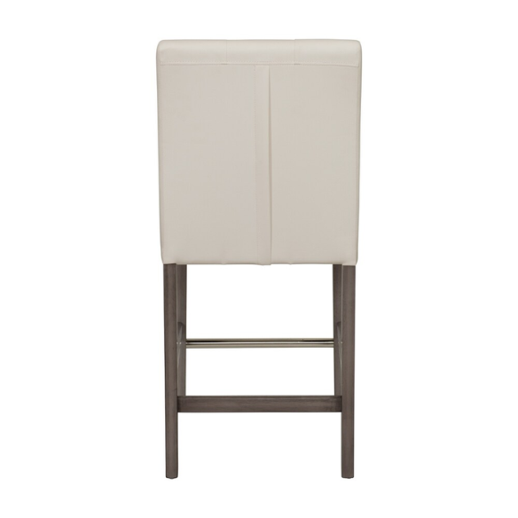 Upholstered 25" Counter Height Bar Stool – Modern Farmhouse Design with Tufted Back, Foam Padded Seat, Washed Grey Solid Wood Legs, and Durable Steel Footrest
