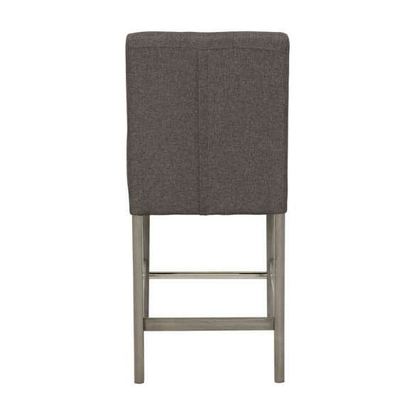 Upholstered 25" Counter Height Bar Stool – Modern Farmhouse Design with Tufted Back, Foam Padded Seat, Washed Grey Solid Wood Legs, and Durable Steel Footrest