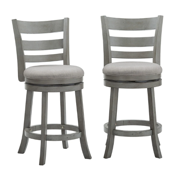 Upholstered Back Swivel Bar Stool – Durable Rubberwood Frame, 360° Swivel Seat, Ring Footrest, and Foam-Padded Linen or Faux Leather Upholstery for Comfortable Everyday Dining