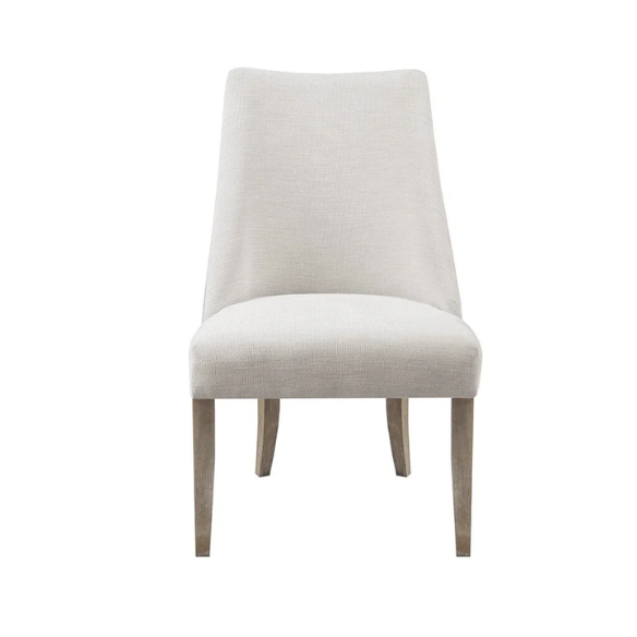 Beige High Back Upholstered Dining Chairs (Set of 2) with Weathered Rustic Wood Legs – Farmhouse Style Seating