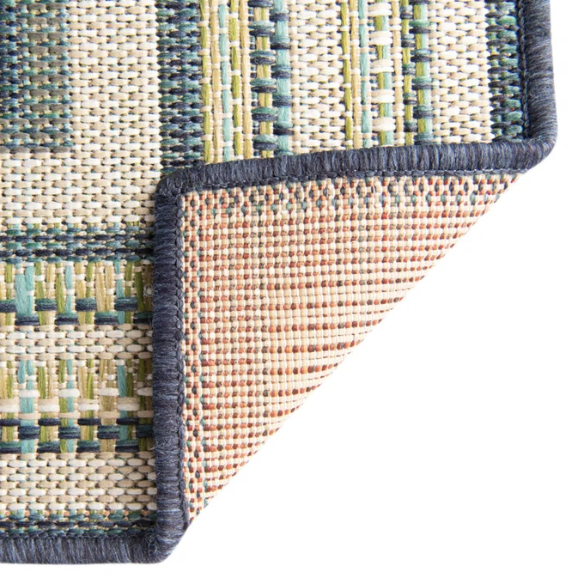 Coastal-Inspired Geometric Rug – Fade & Stain-Resistant,Ivory,Green,Blue Pattern, Ideal for Indoor/Outdoor Use