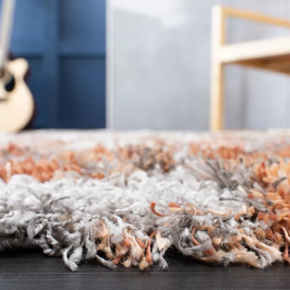 Plush Abstract Rust, Grey, and White Pattern Shag Rug