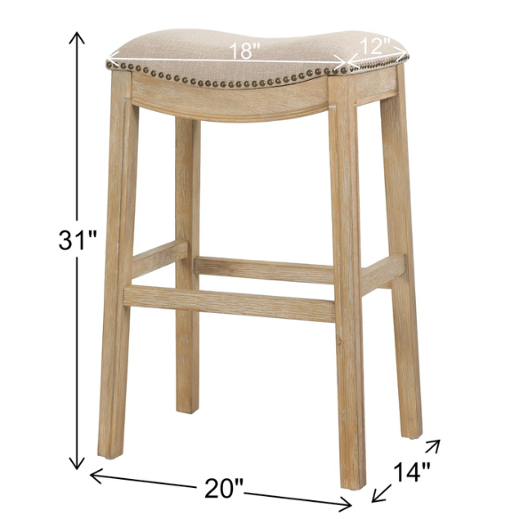 Saddle-Seat Wood Bar Stool with Upholstered Seat – Stylish and Durable Bar Stool in Weathered Natural Finish