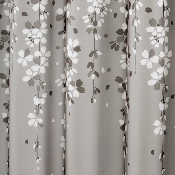Grey and White Weeping Flower Shower Curtain – Modern Farmhouse Floral Bathroom Décor, 72" x 72"