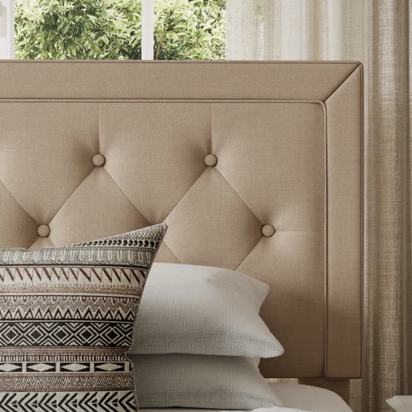Tufted Upholstered Platform Bed – Full/Double Size with Linen Fabric, Elegant Design for Comfortable Bedrooms