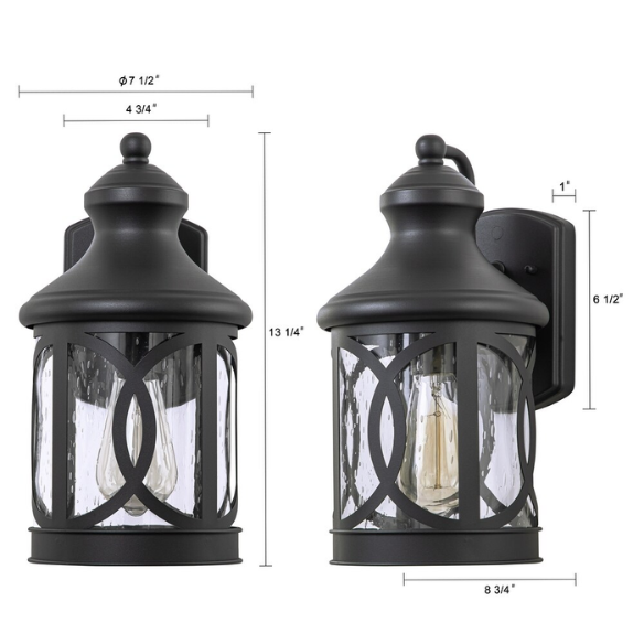1-Light Matte Black Outdoor Wall Sconce with Seeded Glass Shade – Traditional Lantern Design, Weather-Resistant, Ideal for Porch, Patio, and Front Entrance