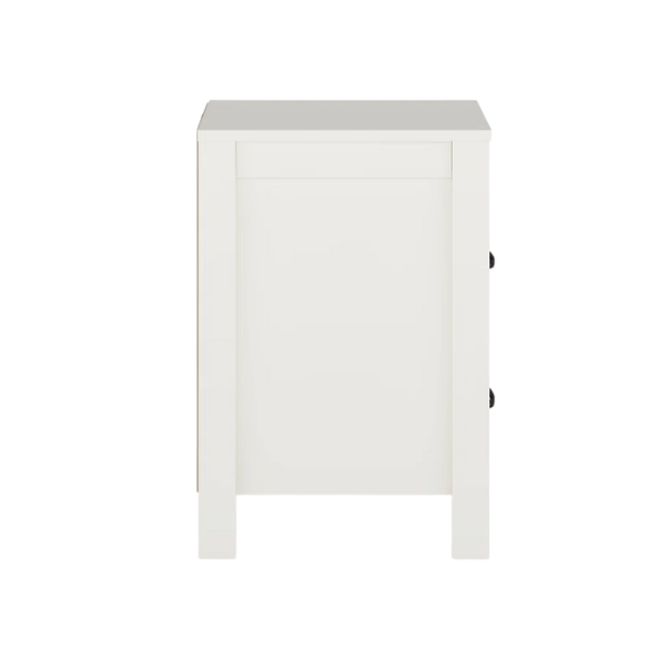 22.7" 2-Drawer Nightstand – Space-Saving Modern Minimalism, Engineered Wood with Clean-Lined Silhouette, Neutral Finish, Open Cubby & 2 Spacious Drawers for Bedroom Storage, Ideal for Tech & Accessories