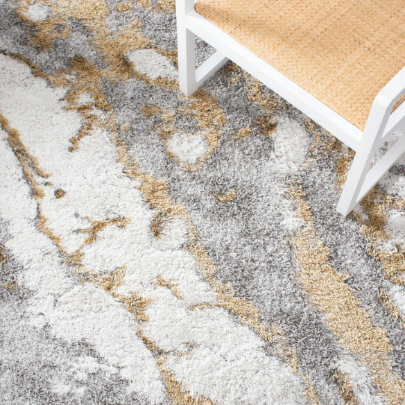 Plush Abstract Gold & Grey Pattern Shag Rug