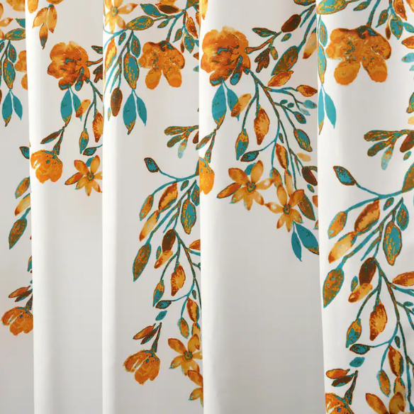 Orange and Teal Floral Vine Shower Curtain – Shabby Chic Farmhouse Elegance, 72" x 72"